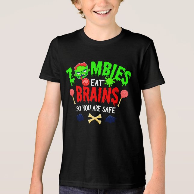 Funny Halloween Zombies essen Gehirne Sie sind sic Tri-Blend Shirt (Vorderseite)