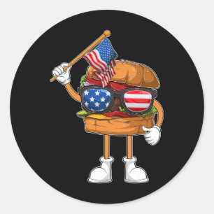 Funny Hamburger American Flag Independence Day 4 Runder Aufkleber