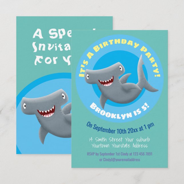 Funny Hammerhead Hai personalisierter Geburtstag Einladung (Vorne/Hinten)