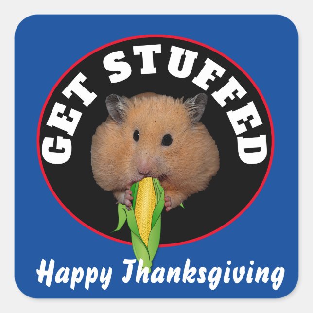 Funny Hamster Erntedank Quadratischer Aufkleber (Vorderseite)
