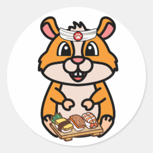 Funny hamster ist ein Sushi-Koch Runder Aufkleber