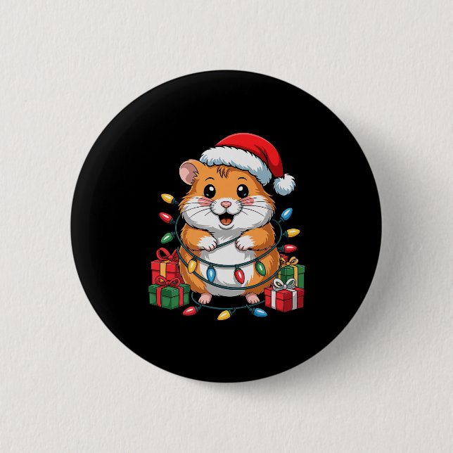 Funny Hamster Santa Hat Animals Lovers Ugly Christ Button (Vorderseite)