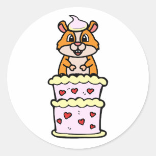 Funny Hamster springt aus einem Kuchen Runder Aufkleber