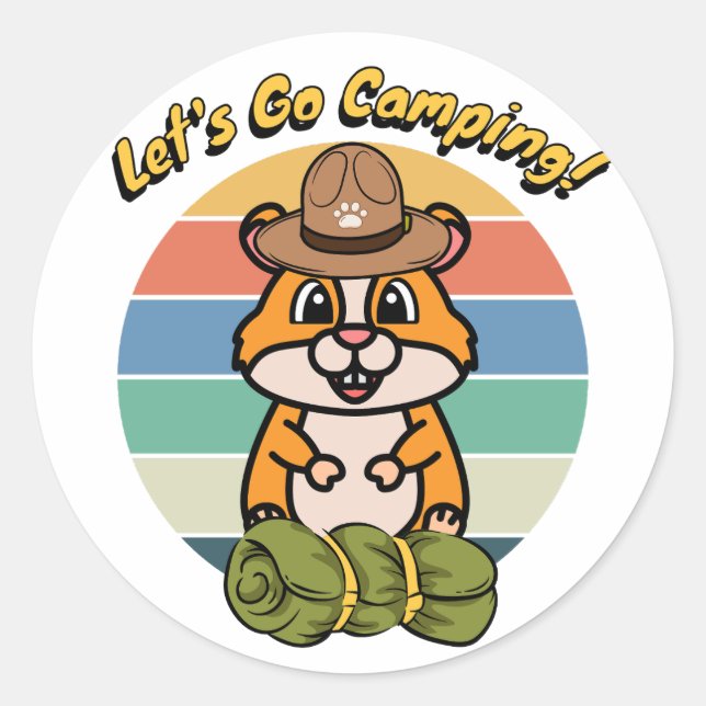 Funny Hamster will Camping zu gehen Runder Aufkleber (Vorderseite)