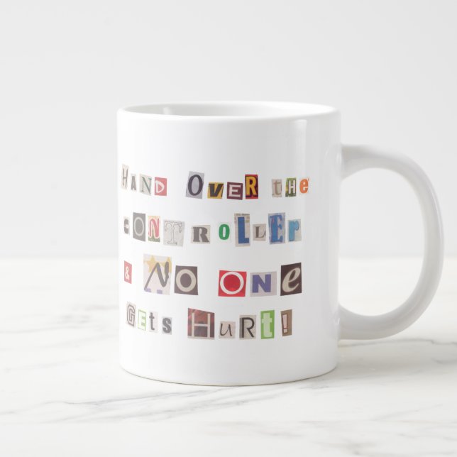Funny Hand über Controller Ransom Note Collage Jumbo-Tasse (Rechts)