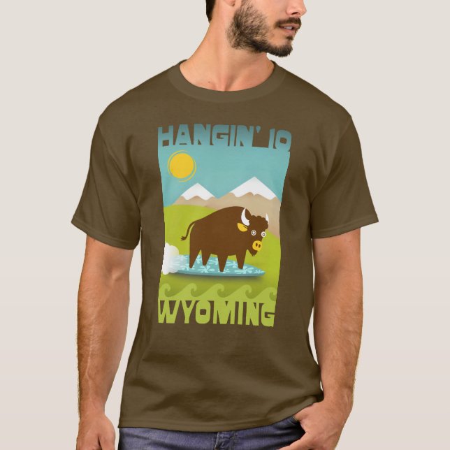 Funny hanging 10 surfing buffalo mountains Wyoming T-Shirt (Vorderseite)