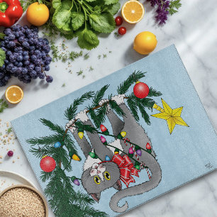 Funny Hanging Christmas Tree Cat Schneidebrett