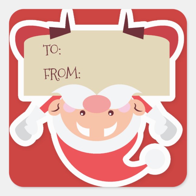 Funny Hanging Weihnachtsgeschenksticker Quadratischer Aufkleber (Vorderseite)