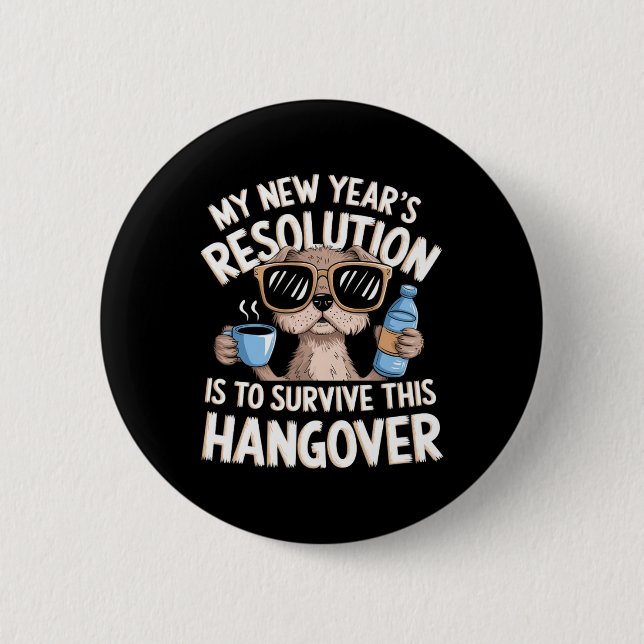 Funny Hangover Survival Dog New Year's Resolution  Button (Vorderseite)