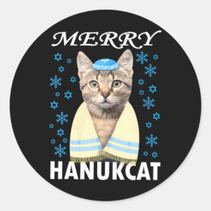 Funny Hanukkah Merry Hanukcat Hanukkka Weihnachtsw Runder Aufkleber