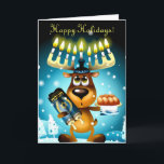 Funny Hanukkah Reindeer Happy Holidays Feiertagskarte<br><div class="desc">Wisst ihr nicht,  ob man "Frohe Weihnachten" oder "Happy Hanukkah" sagen soll? Sagen Sie BEIDE mit diesem lustigen Rentier,  der nicht ganz sicher zu sein scheint,  warum seine Geweihten wie eine Menorah beleuchtet sind! Dieses niedliche Rentier wird Ihre Freunde und Familie in dieser Ferienzeit zum Lächeln bringen. Gute Ferien!</div>