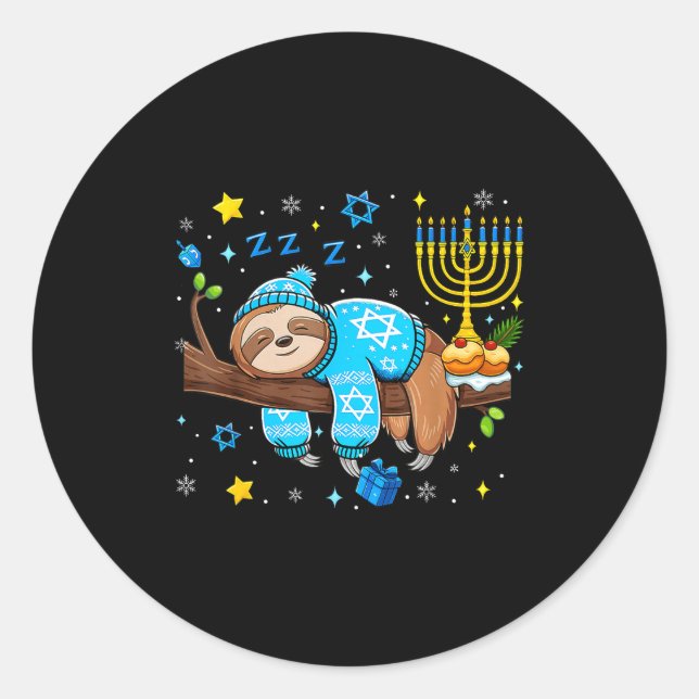 Funny Hanukkah Sloth Jewish Chanukah Sleeng Hanukk Runder Aufkleber (Vorderseite)
