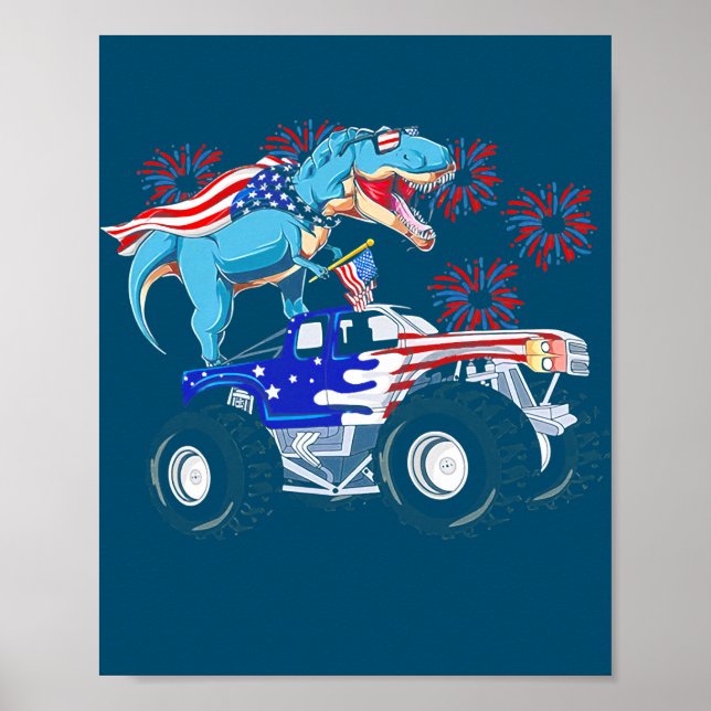 Funny Happy 4. Juli Dinosaur Monster Truck T Poster (Vorne)