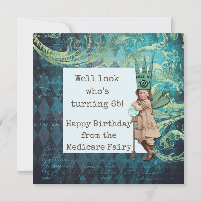 Funny Happy 65th Birthday Medicare Fairy Karte (Vorderseite)
