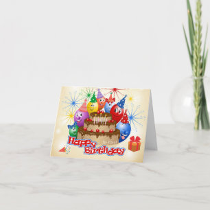 Funny Happy Birthday Balloons and Chocolate Cake Karte