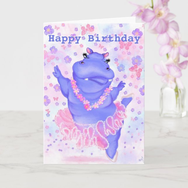Funny Happy Birthday Card Prima Ballerina Hippo Karte (Orchidee)