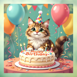 Funny happy birthday cat fensteraufkleber