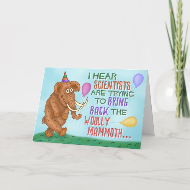 Funny Happy Birthday Wooly Mammoth Joke Custom Karte (Vorderseite)