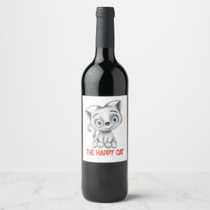 Funny Happy Cat Weinlabel   Niedliche Chat-Gesicht Weinetikett