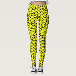 Funny Happy Faces Yellow Black Pattern Leggings