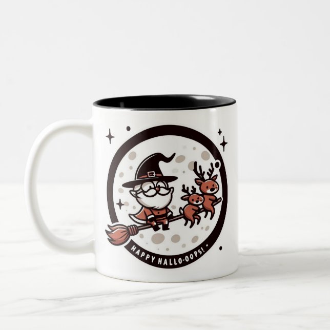 Funny "Happy Hallo-Oops!" Santa Witch  Zweifarbige Tasse (Links)