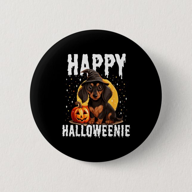 Funny Happy Halloweenie Halloween 2024 Weiner Dog  Button (Vorderseite)