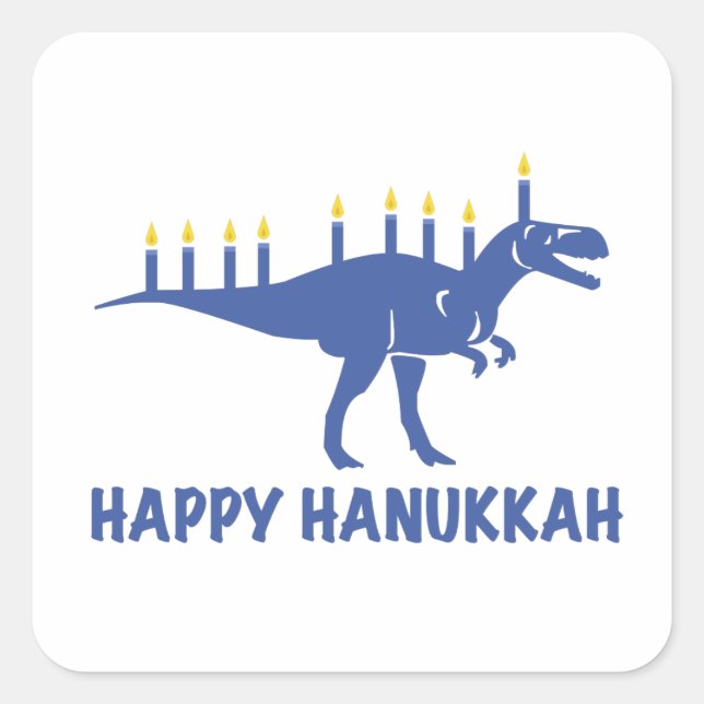 Funny Happy Hanukkah Dinosaur Menorah Candle Quadratischer Aufkleber (Vorderseite)