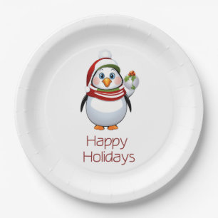 Funny Happy Holidays Weihnachtspenguin Pappteller