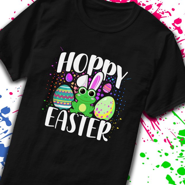 Funny Happy Hoppy Ostereier Niedlich Frosch Bunny  T-Shirt (Von Creator hochgeladen)