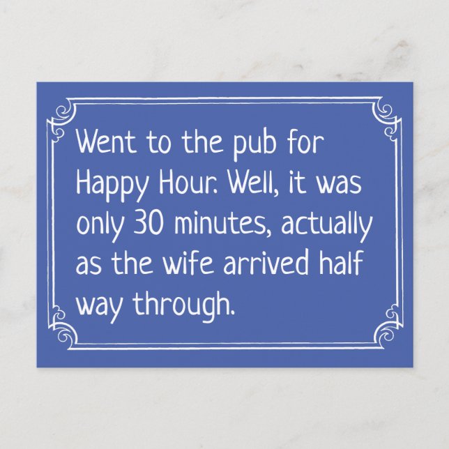 Funny Happy Hour Pub Joke Postkarte (Vorderseite)