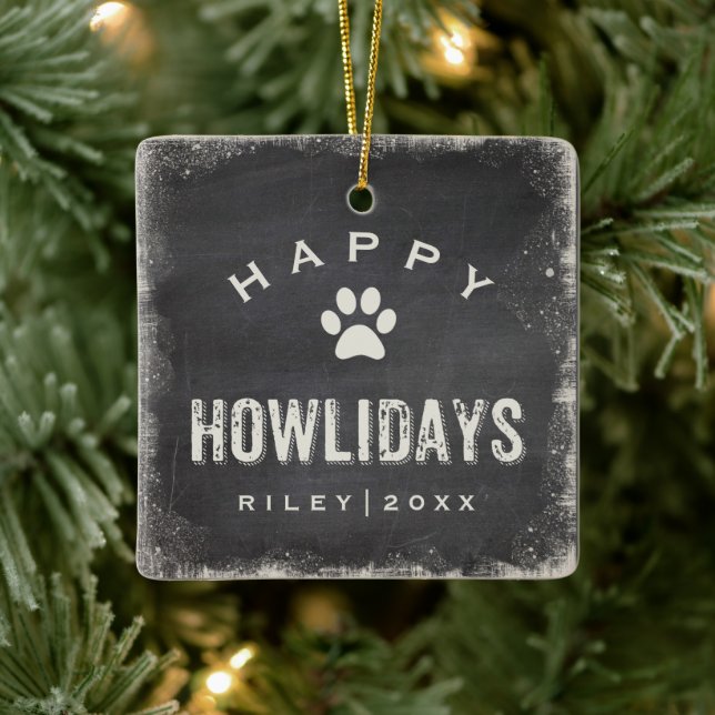 Funny Happy Howlidays Hund Foto und Name Custom Keramikornament (Baum)