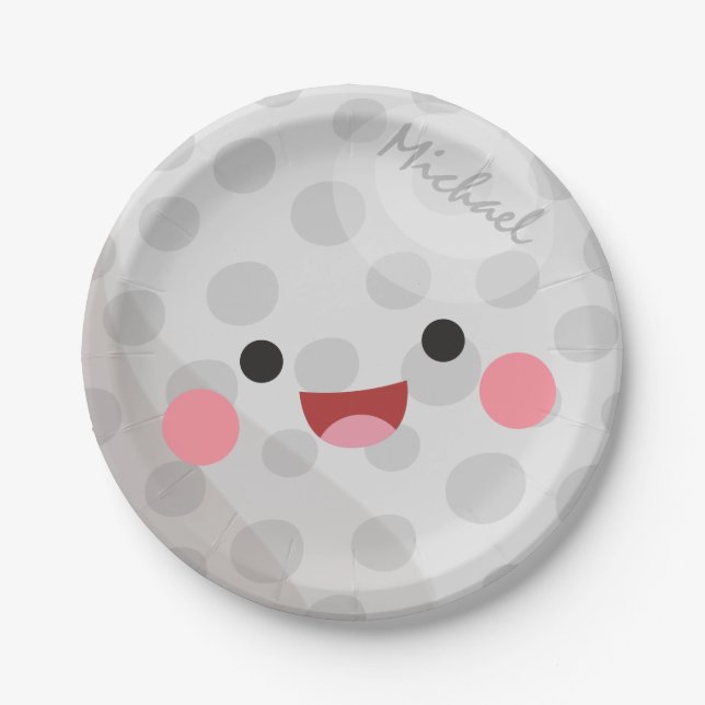 Funny Happy Kawaii Golf Ball Golfer Name Kid Party Pappteller (Vorderseite)