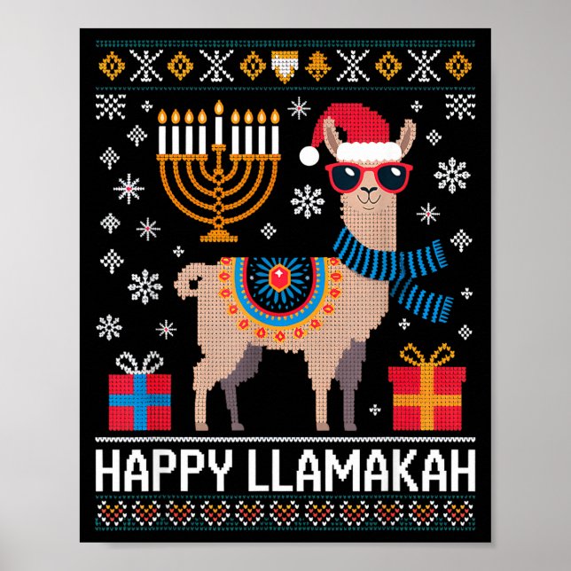Funny Happy Llamakah Llama With Menorah  Poster (Vorne)