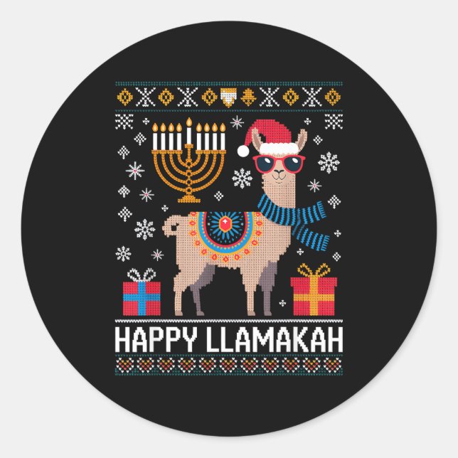 Funny Happy Llamakah Llama With Menorah  Runder Aufkleber (Vorderseite)