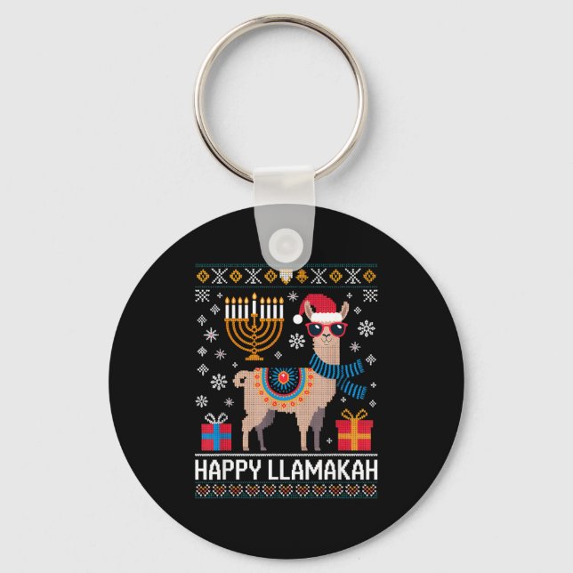 Funny Happy Llamakah Llama With Menorah  Schlüsselanhänger (Vorderseite)