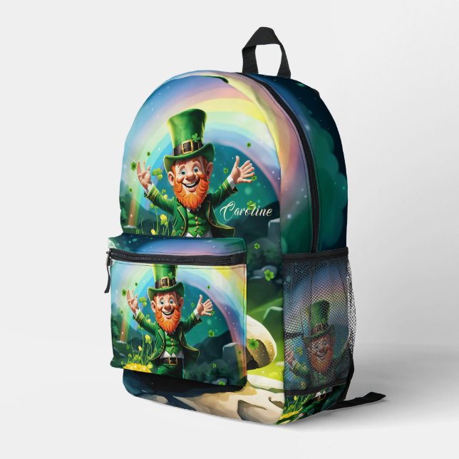 Funny Happy Lprechaun Bedruckter Rucksack (Rückseitige Ecke Rechts)