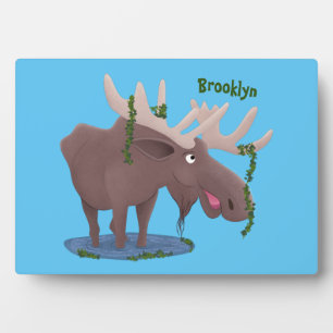 Funny happy moose cartoon illustration fotoplatte