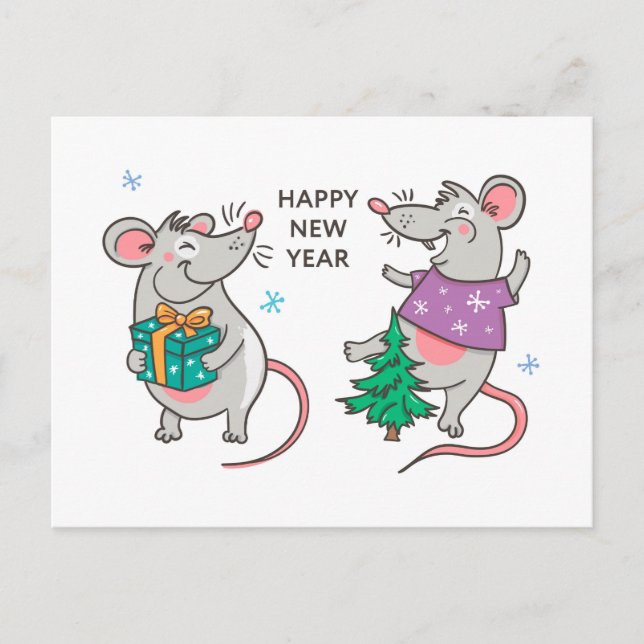 Funny Happy New Year Rat Postkarte (Vorderseite)