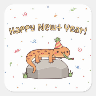 Funny Happy Newt Year, New Year Pun Doodle Quadratischer Aufkleber
