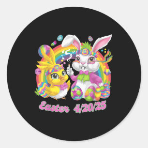 Funny Happy Oaster Bunny Chick Rauchen Weed Runder Aufkleber