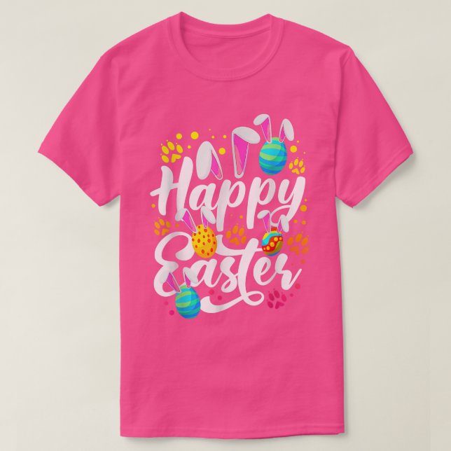 Funny Happy Ostereier mit Osterhase R T-Shirt (Design vorne)