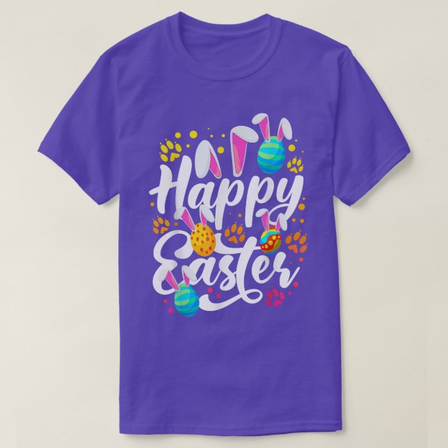 Funny Happy Ostereier mit Osterhase R T-Shirt (Design vorne)