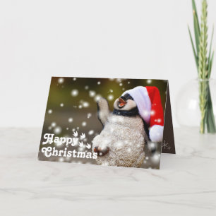 Funny Happy Santa Penguin & Frohe Weihnachten Einz Karte