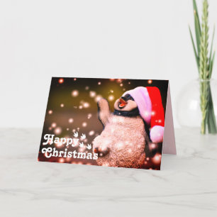 Funny Happy Santa Penguin & Frohe Weihnachten Einz Karte