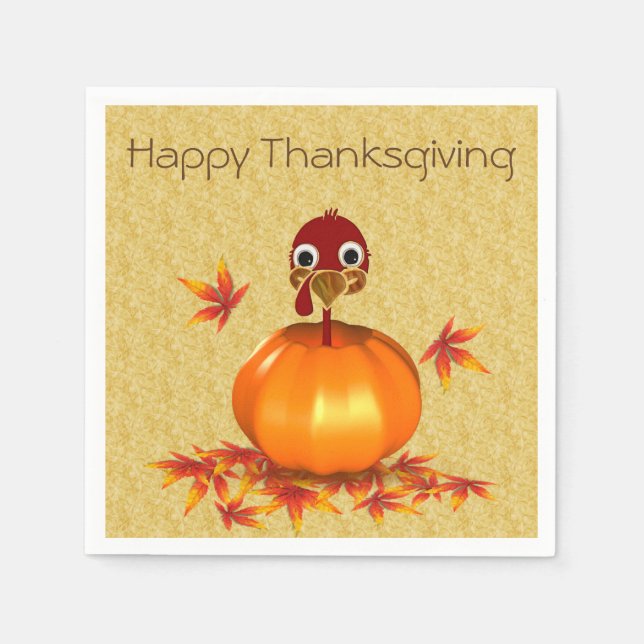 Funny Happy Thanksgiving Türkei in Pumpkin Serviette (Vorderseite)