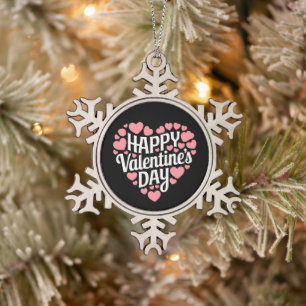 Funny Happy Valentines Day Herzlich Liebe Schneeflocken Zinn-Ornament