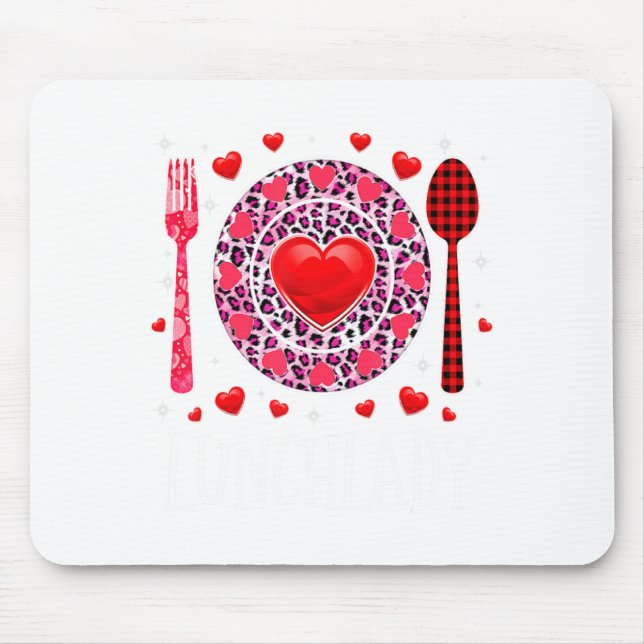 Funny Happy Valentines Day Lunch Lady Leopard Hea  Mousepad (Vorne)