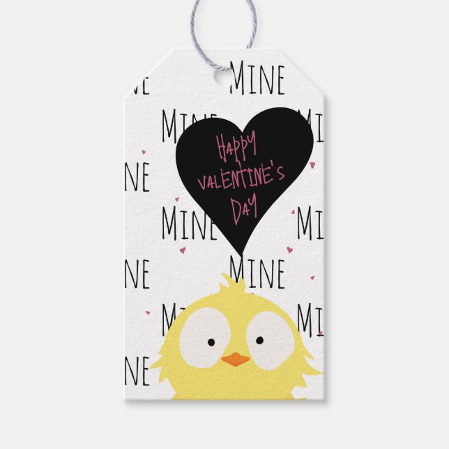 Funny Happy Valentine's Day "Mine Pattern" Chick Geschenkanhänger (Vorderseite)