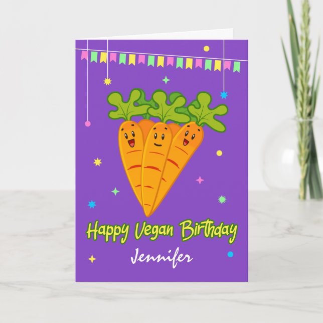 Funny Happy Vegan Geburtstag Karte (Vorderseite)