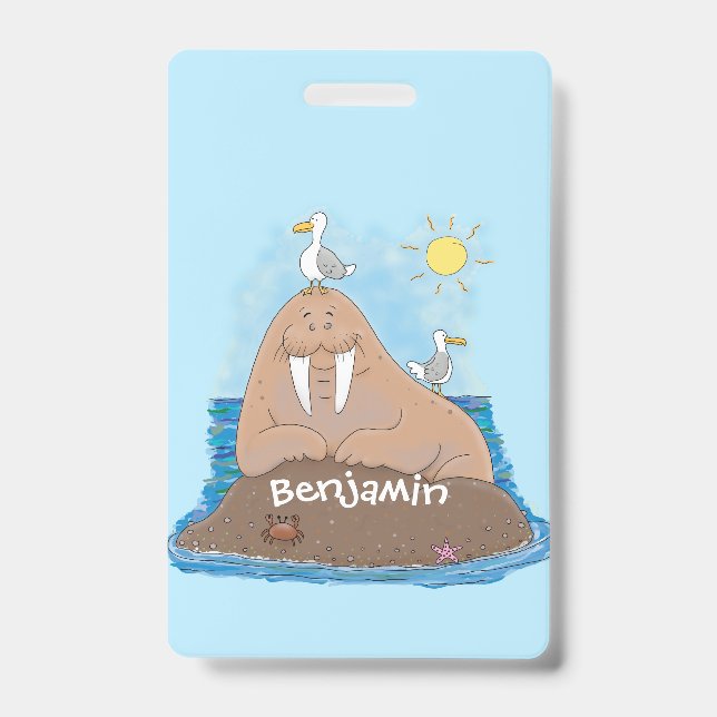 Funny happy walrus Cartoon Illustration Ausweis (Vorderseite)